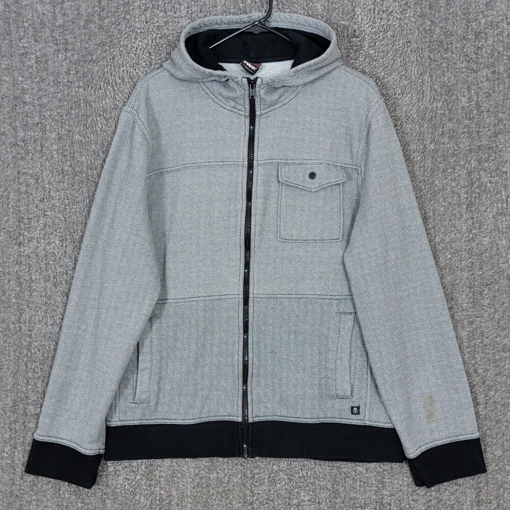 Tony Hawk Jacket Mens XL Gray Herringbone Full Zip Hoodie Pockets Long Sleeve